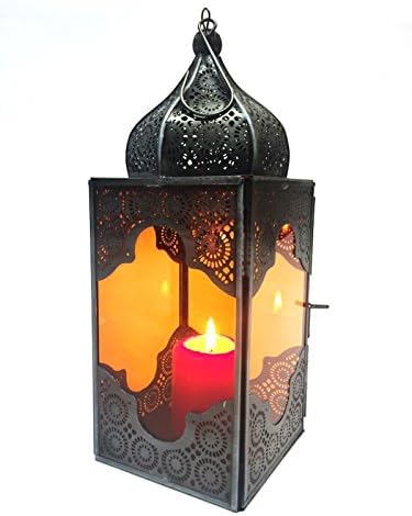 Orientalische Laterne aus Metall & Glas Sarala klein orange 28cm | orientalisches Windlicht | Marokk