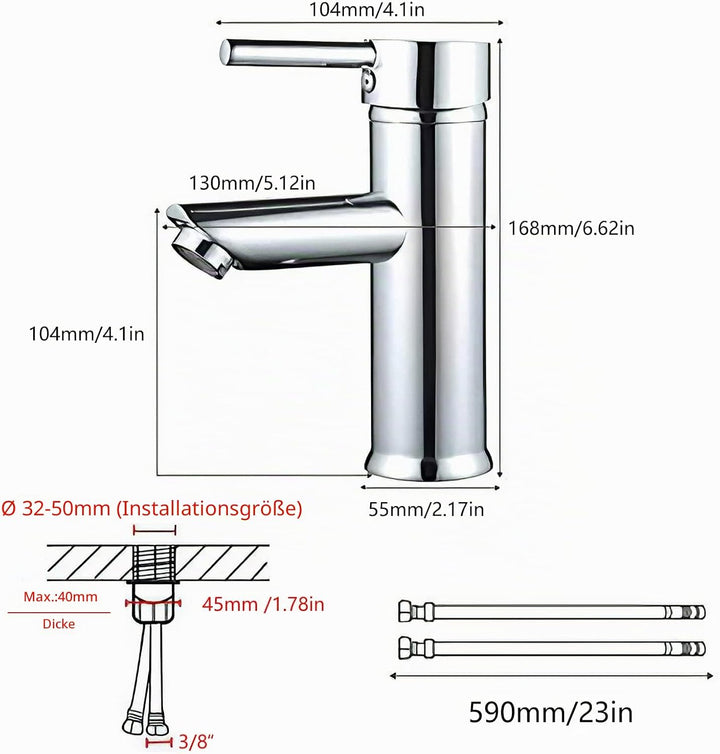 GAVAER Waschbeckenarmatur, modernes Design, aus hochwertigem Metall, verstellbar, warm und kalt E-70