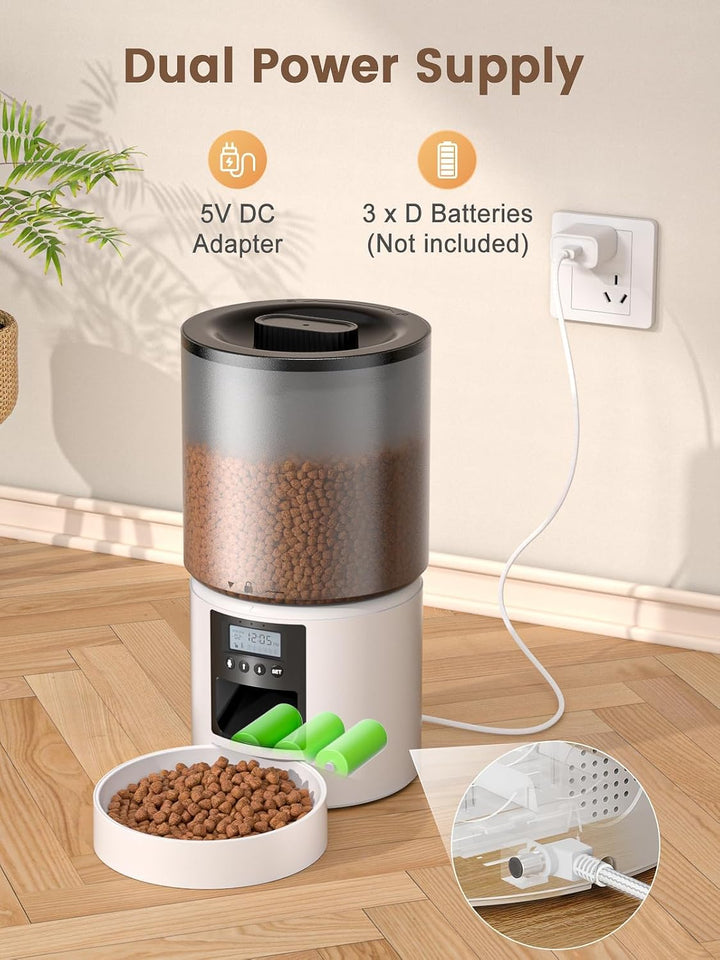 Futterautomat Katze 4L mit Timer, Katzenfutter Automat programmierbar 1–6 Fütterungen Portionskontro