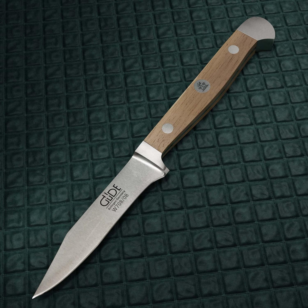 GÜDE Solingen - Gemüsemesser geschmiedet, 8 cm, Walnussholz, ALPHA WALNUSS, Doppelkropf, Handmade Ge
