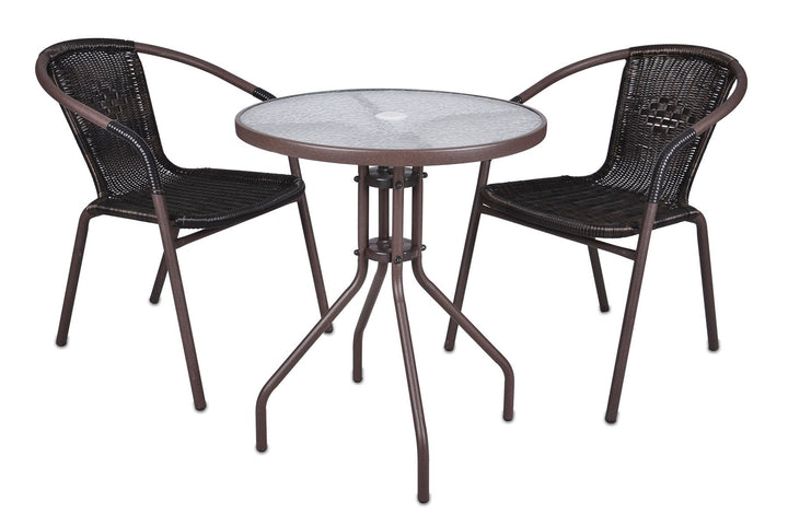 Nexos Trading Bistroset Balkonset Rattanset – Sitzgarnitur aus Glastisch & Bistrostuhl – Stahlgestel