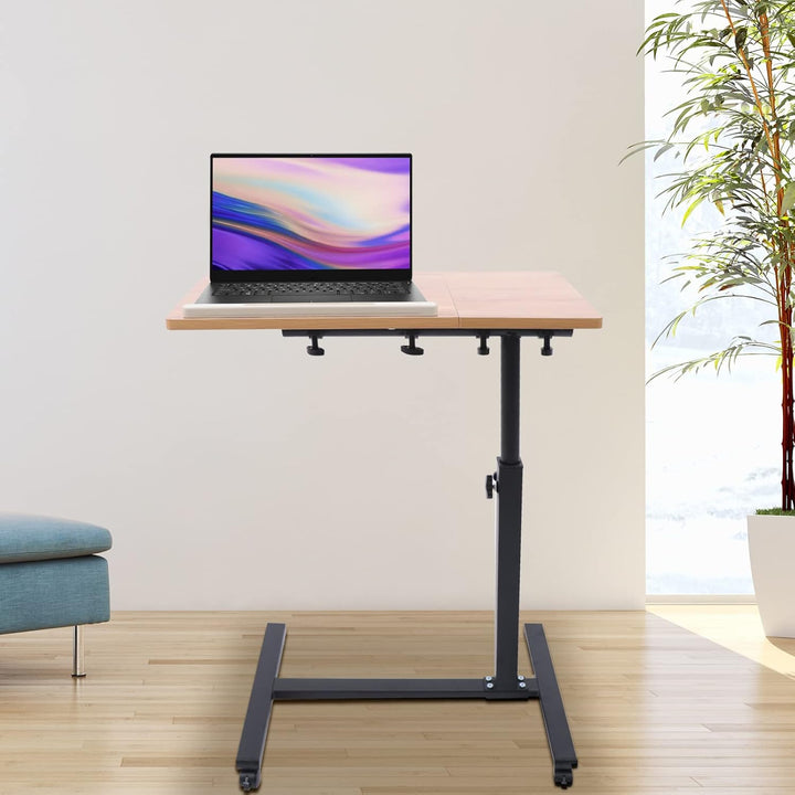 Laptoptisch höhenverstellbar, Beistelltisch mit Rollen, Laptopständer Holz, drehbar, Tisch für Bettl
