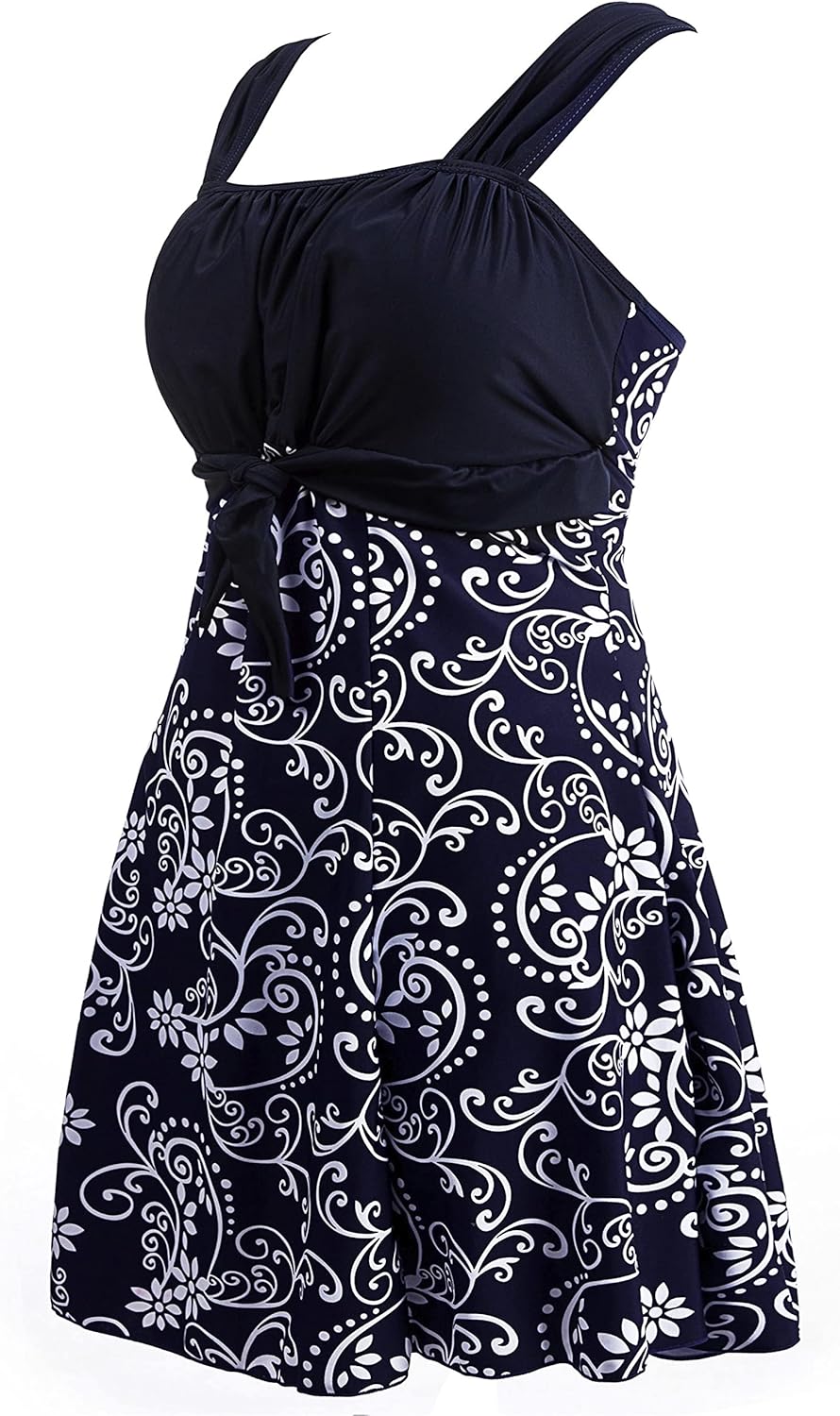 Damen Badeanzüge Sommer Bauchweg Tankini Bademode mit Bügel Badekleid Einteiler Schlanke Strandmode
