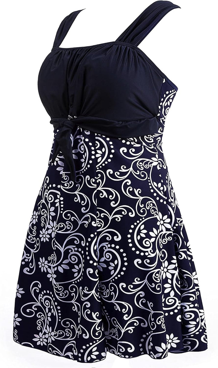 Damen Badeanzüge Sommer Bauchweg Tankini Bademode mit Bügel Badekleid Einteiler Schlanke Strandmode
