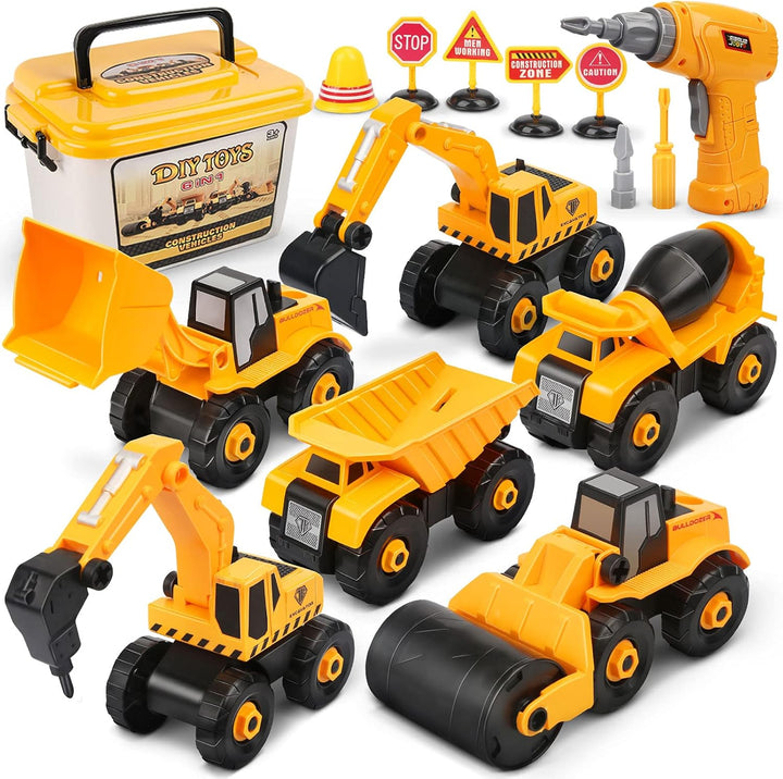 Dreamon Bagger Kinder Spielzeug, Baustellenfahrzeuge Kinder mit Elektro-Drill, Traktor, Sandkasten B