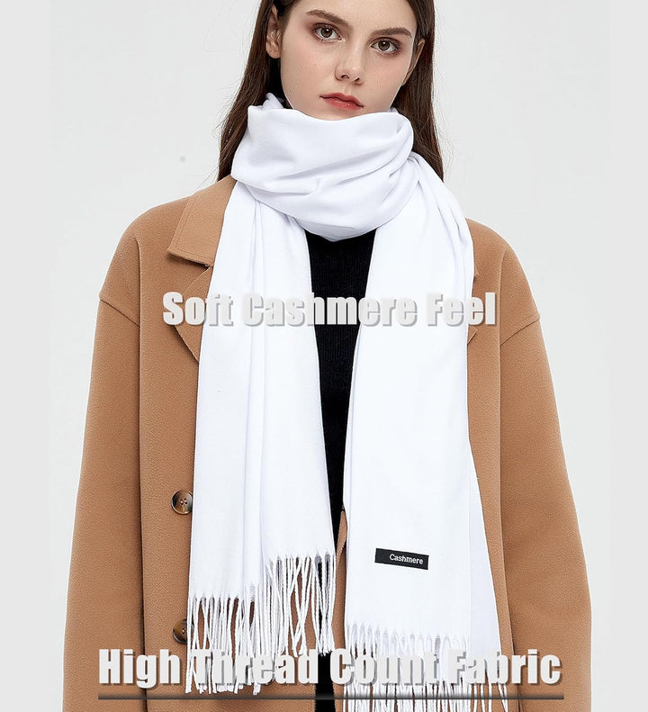 Pashmina Schals und Wraps Schals für Damen Hochzeit Party Winter Warme Lange Solid Color Weiss, Weis