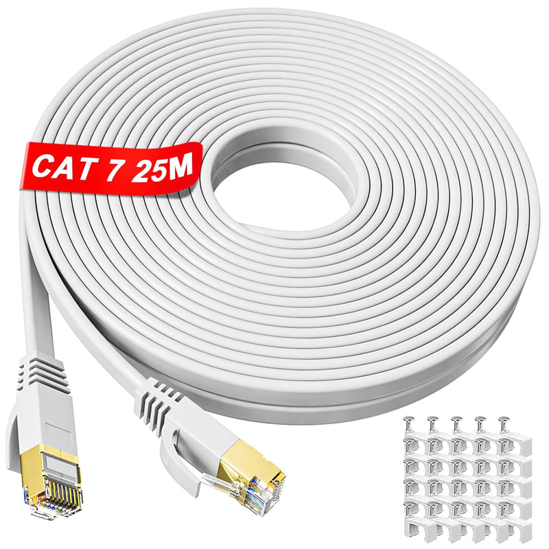 LAN Kabel 25 meter aussen, Cat 7 Flach Netzwerkkabel 25m, Ethernet Kabel dünn- 10000 Mbits Reines Ku