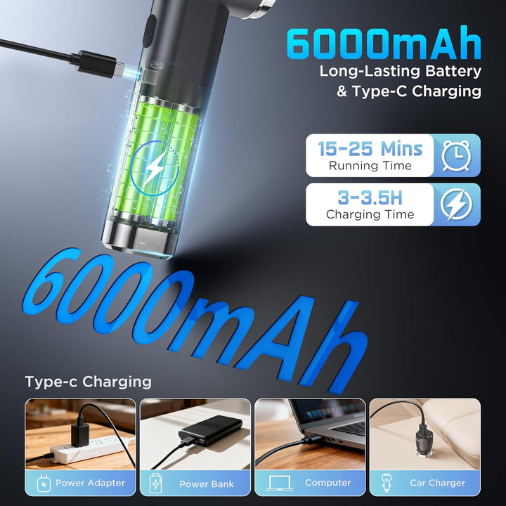 4in1 Handstaubsauger Akku, 25000Pa Handstaubsauger Kabellos, 2 Gang 6000mAh Mini Auto Staubsauger St