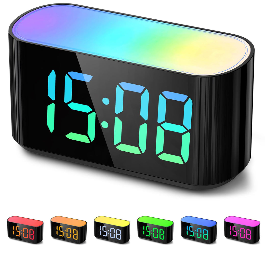 DOUMOSH Wecker Kinder mit Nachtlicht, RGB Nachtlicht, 0-100% Helligkeitsdimmer, Farbenfroh Display,