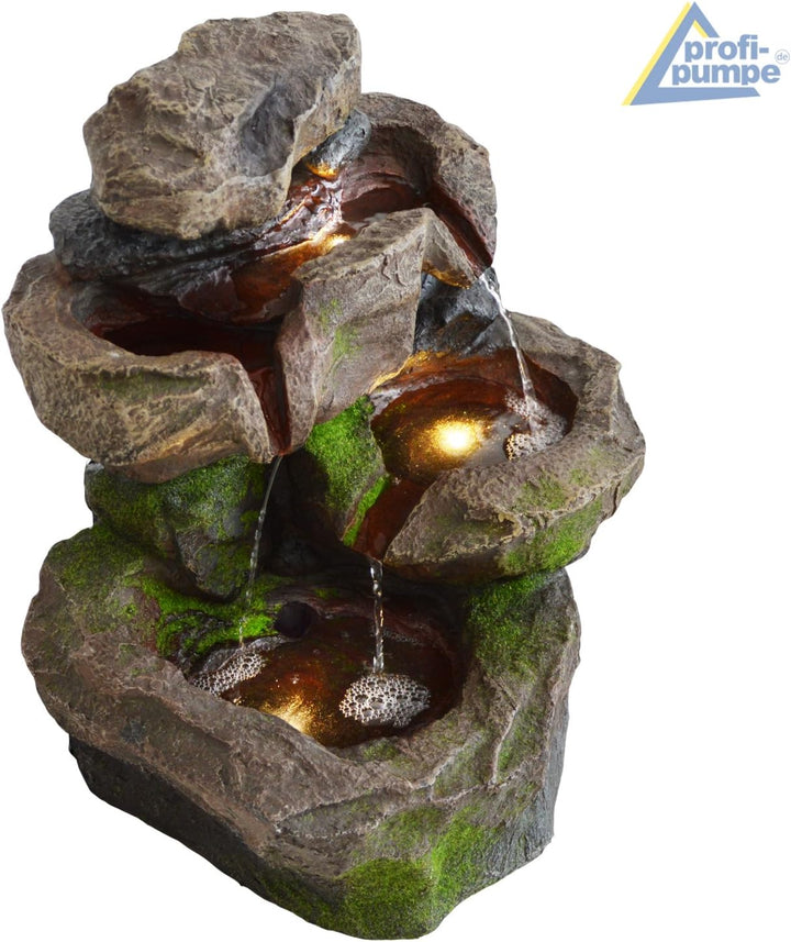 profi-pumpe.de Gartenbrunnen, Zimmerbrunnen Stein-Kaskade Schwarzwald mit Led Licht 230V für Garten,