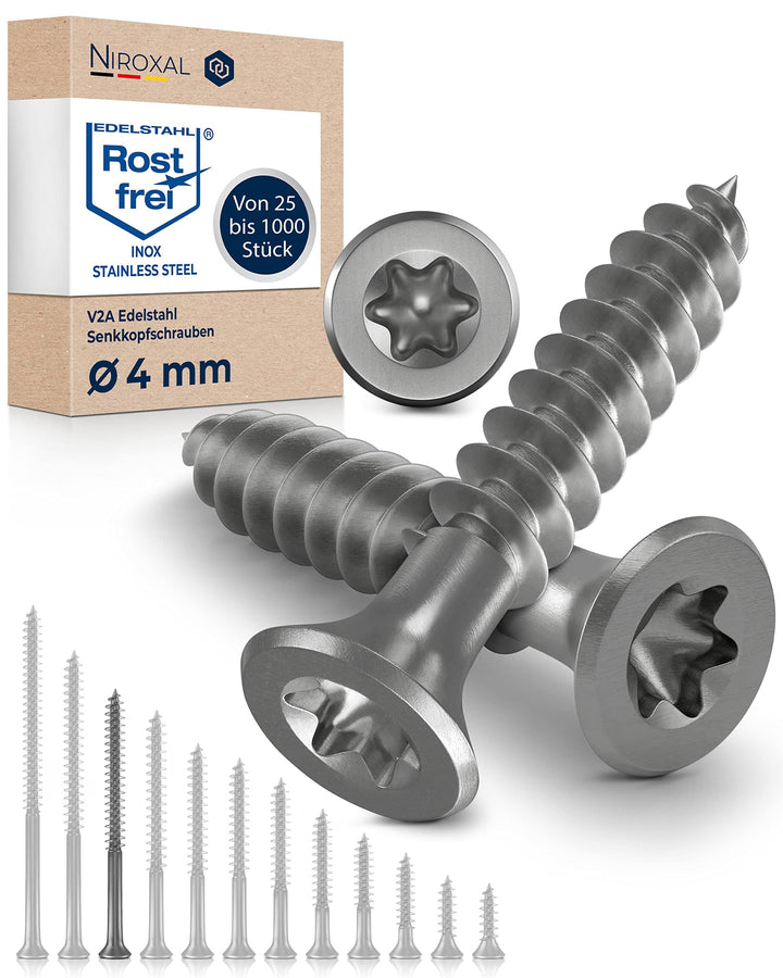 Schrauben Torx Edelstahlschrauben 4x60 Edelstahl V2A rostfrei Spanplattenschrauben für Holz Teilgewi