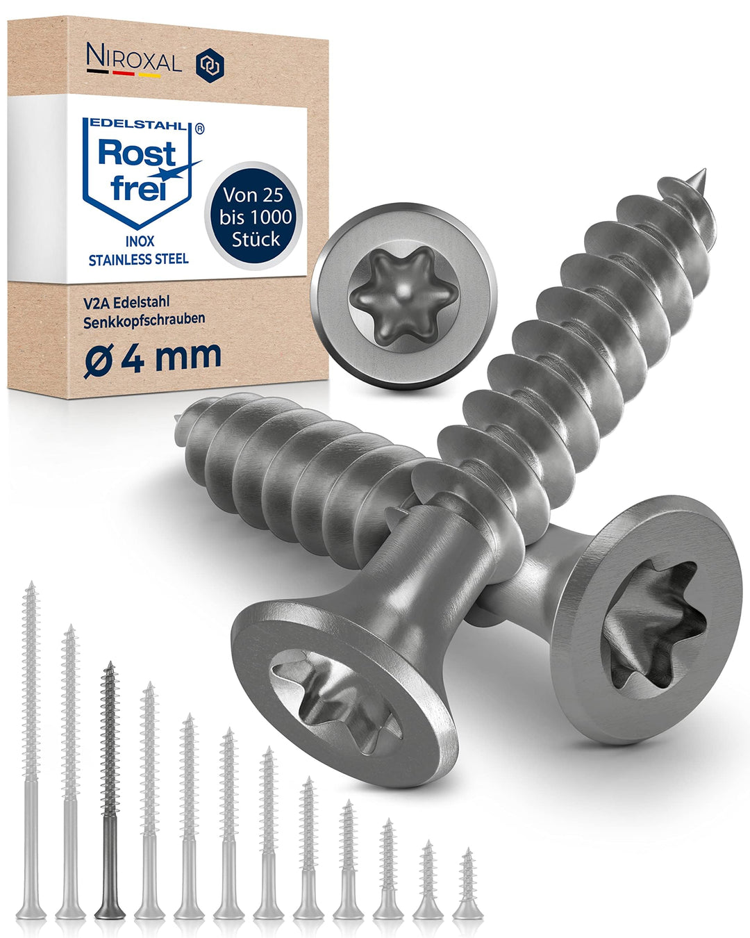 Holzschrauben Torx Schrauben 4x60 Edelstahl V2A rostfrei Spanplattenschrauben für Holz Teilgewinde 4