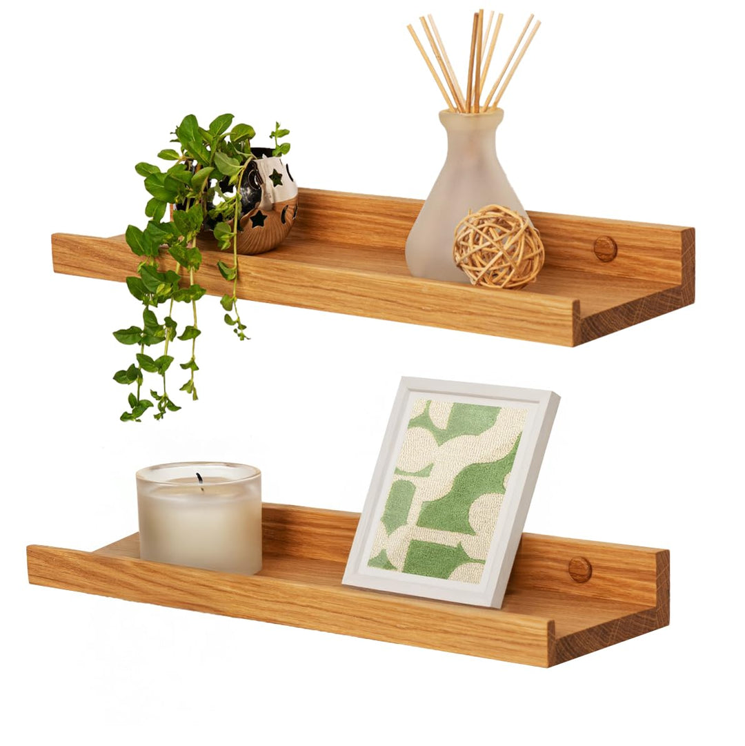Heimatspäne 2er-Set Bilderleiste Holz 40cm – Echtes Eichenholz, freischwebende Regalbretter inkl. Sc