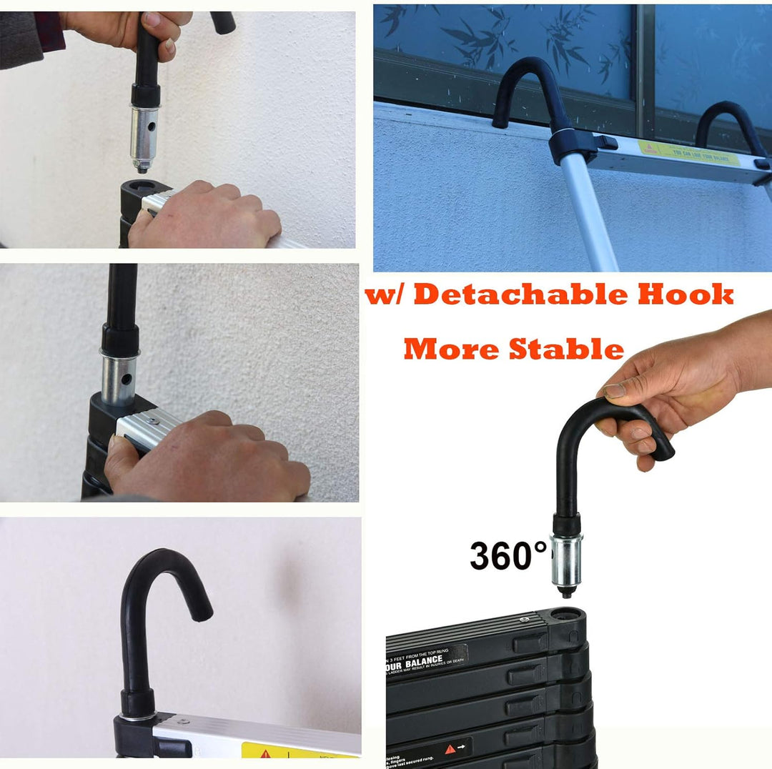 Robuste 5 m Lange Alu-Verlängerungsleiter mit abnehmbarem Haken, teleskopisch, 150kg, maximale Tragk