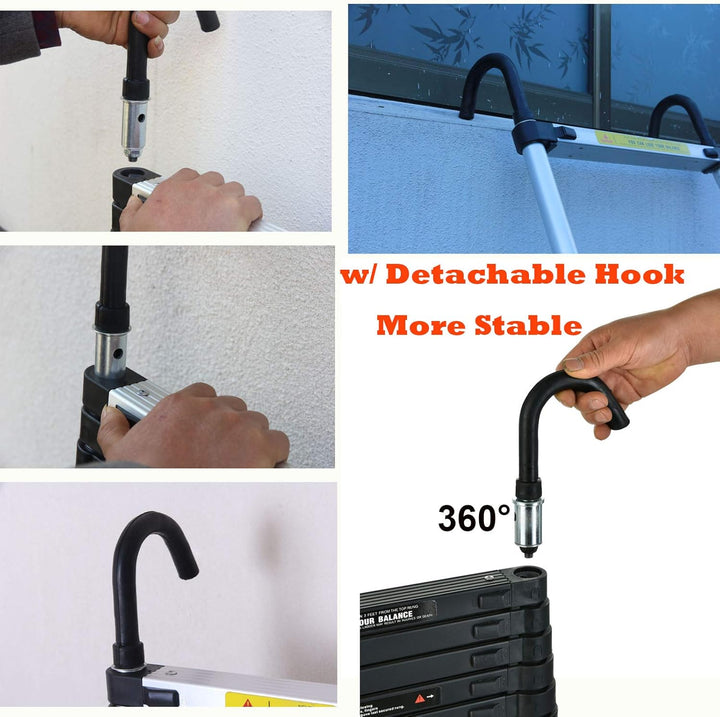 Robuste 5 m Lange Alu-Verlängerungsleiter mit abnehmbarem Haken, teleskopisch, 150kg, maximale Tragk