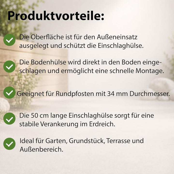 10x Zaunpfosten Einschlaghülse 34mm Bodenhülse Zaunpfahl Bodeneinschlaghülse