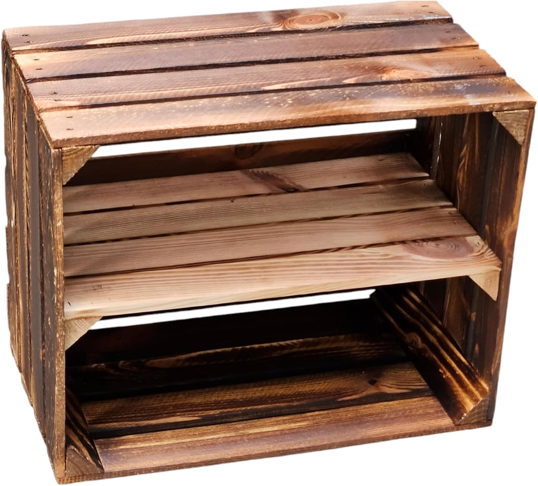 Teramico Holzkisten Obstkisten Weinkisten geflammt dunkel 50 x 40 x 30cm in tollen Set-Angeboten als