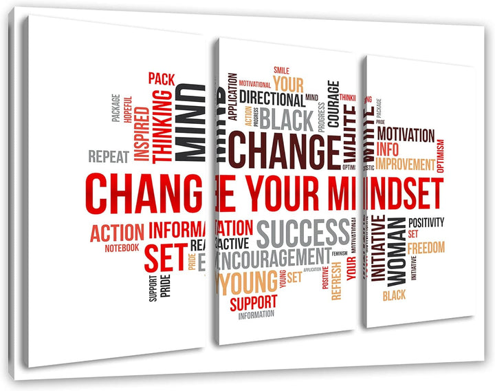 Mindset Motivatonals Leinwandbild 3 teilig | Grösse: 120x80 cm | Wandbild | Kunstdruck | fertig besp