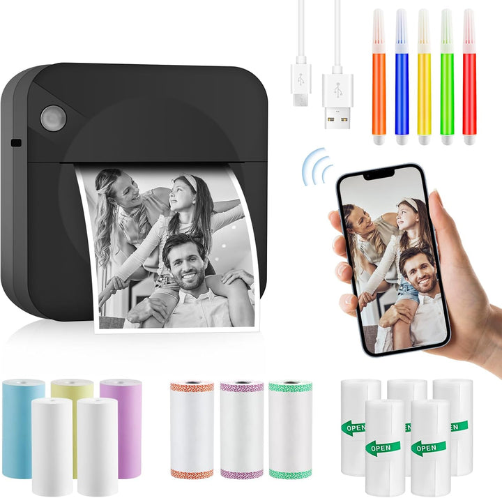 GuKKK Mini Drucker, Mobiler Fotodrucker, Tragbarer Mini Fotodrucker, Wireless Fotodrucker Thermodruc