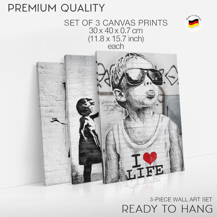 Novart FERTIG ZUM AUFHÄNGEN - Wandbilder Set Banksy - Collage XXL Wohnzimmer N003135a, 30x40 cm - 3B