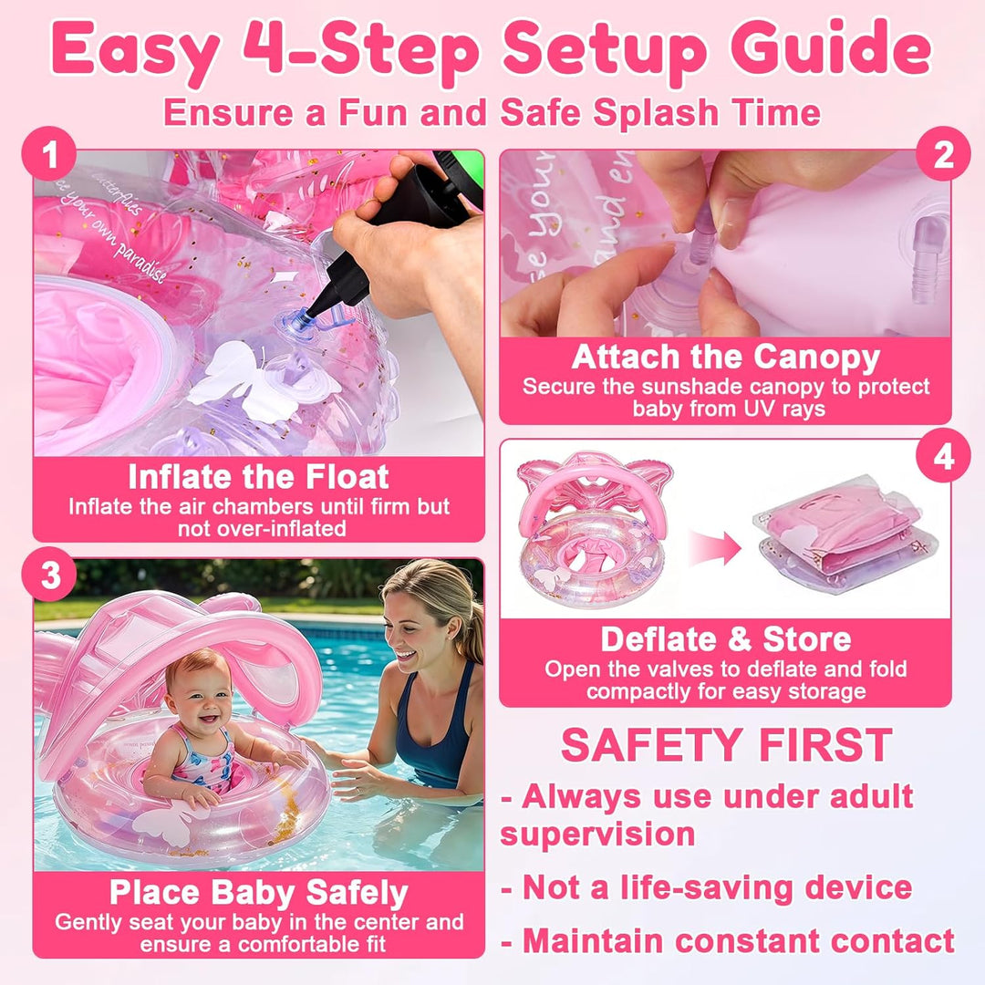 Schwimmring Baby mit Sonnendach, Baby Schwimmring ab 6-36 Monate,Aufblasbarer Schwimmhilfe Baby ab 1