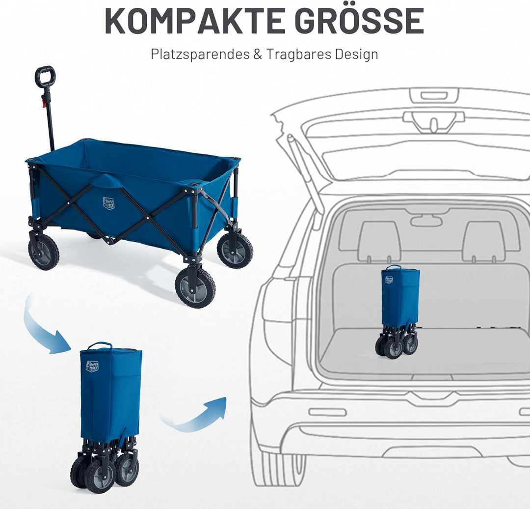 TIMBER RIDGE Bollerwagen Faltbar 200L Handwagen mit Seitentasche Getränkehalter verstellbarem Griff,