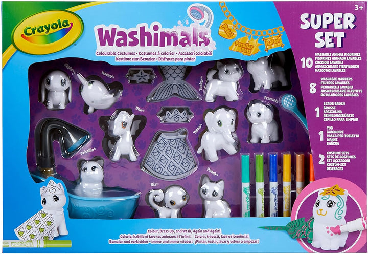 Crayola - Washimals, Super Masken- und Kostüm-Set, zum Bemalen und Baden der Jungtiere, Spiel und Ge