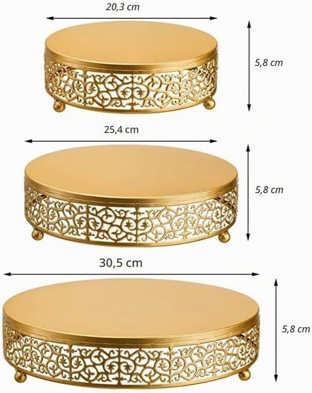 3Pcs Tortenständer, Goldener runder Metall Kuchenständer Cupcake Halter für Partys, Keks Dessert Tel