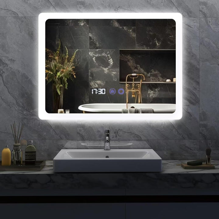 YU YUSING Badspiegel mit Beleuchtung 80x60cm Badezimmerspiegel LED mit 3 Lichtfarben Dimmbar, Beschl
