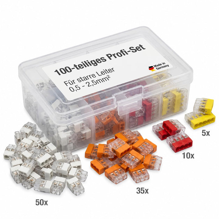 Verbindungsklemmen Set 100 Stück – enthält Original WAGO Klemmen Set Serie 2273 (2-,3-,4-, 5 polig)