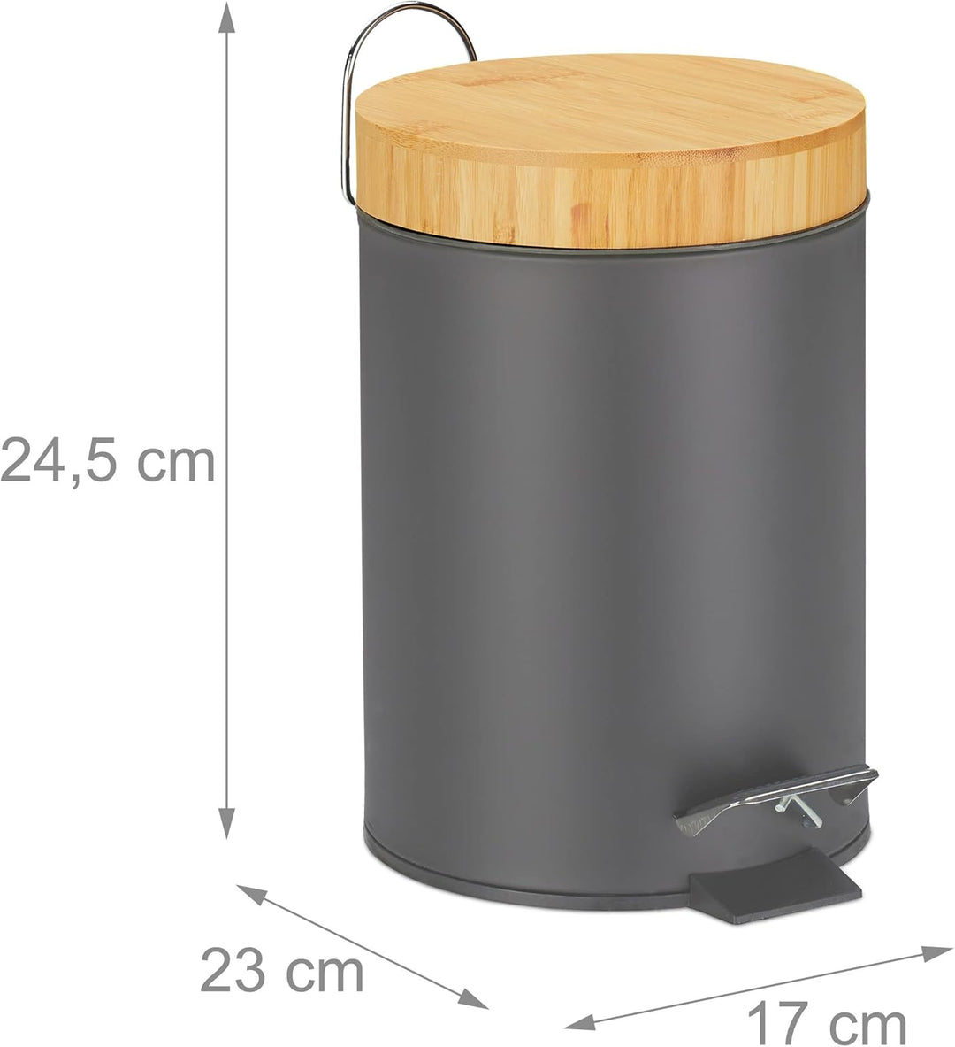 Relaxdays Mülleimer Bad, 3 l, Kosmetikeimer Absenkautomatik, Bambusdeckel, entnehmbarer Inneneimer,
