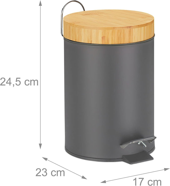 Relaxdays Mülleimer Bad, 3 l, Kosmetikeimer Absenkautomatik, Bambusdeckel, entnehmbarer Inneneimer,