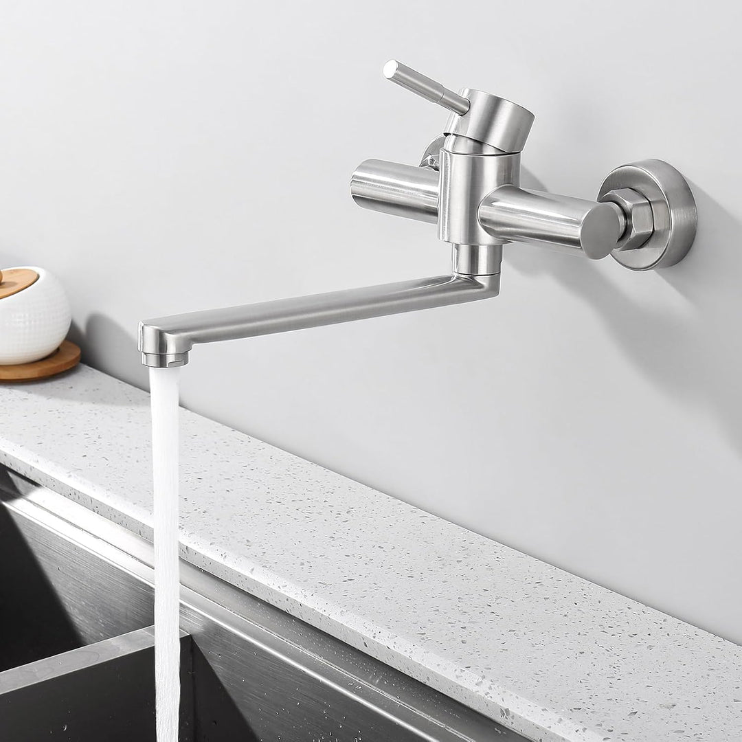 BONADE Wasserhahn Wandmontage, Wasserhahn Küche Wandarmatur mit 23cm 360° Schwenkarm, Edelstahl Küch