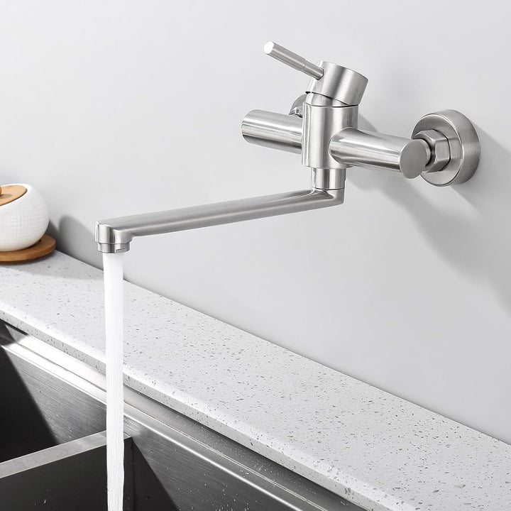 BONADE Wasserhahn Wandmontage, Wasserhahn Küche Wandarmatur mit 23cm 360° Schwenkarm, Edelstahl Küch