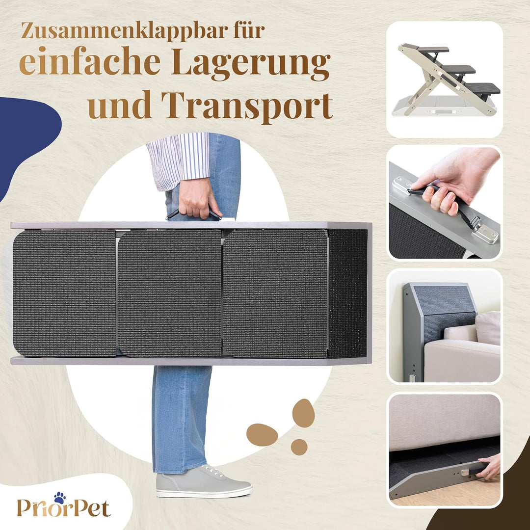 Hundetreppe für Bett & Sofa 2-in-1 Rampe, Höhenverstellbar 18-50 cm für Couch, leicht zu bewegen, Ha