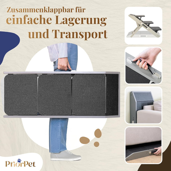 Hundetreppe für Bett & Sofa 2-in-1 Rampe, Höhenverstellbar 18-50 cm für Couch, leicht zu bewegen, Ha