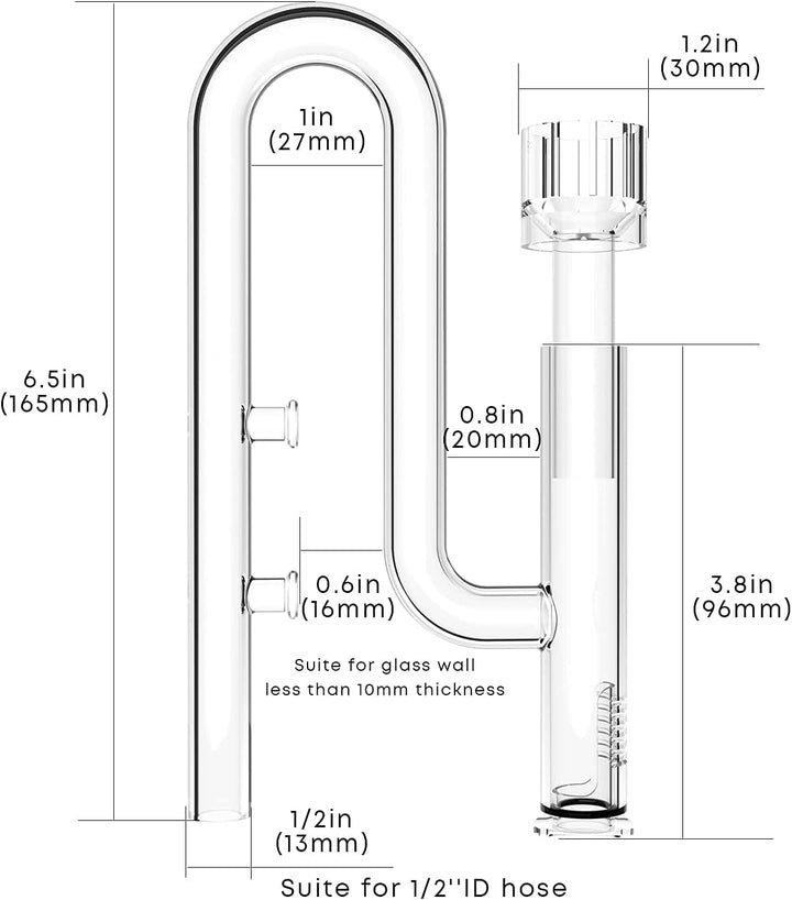FZONE 13mm Aquarium Glass Mini Skimmer Lily Inflow and Drain Kits for Mini Nano Tanks Filter Tubes f