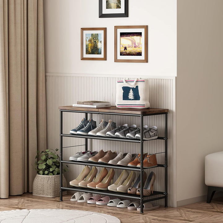 Schuhregal, 4-stöckiges Schuhablage mit oberem MDF-Paneel und Regal Vliesstoff für Eingangsbereich,