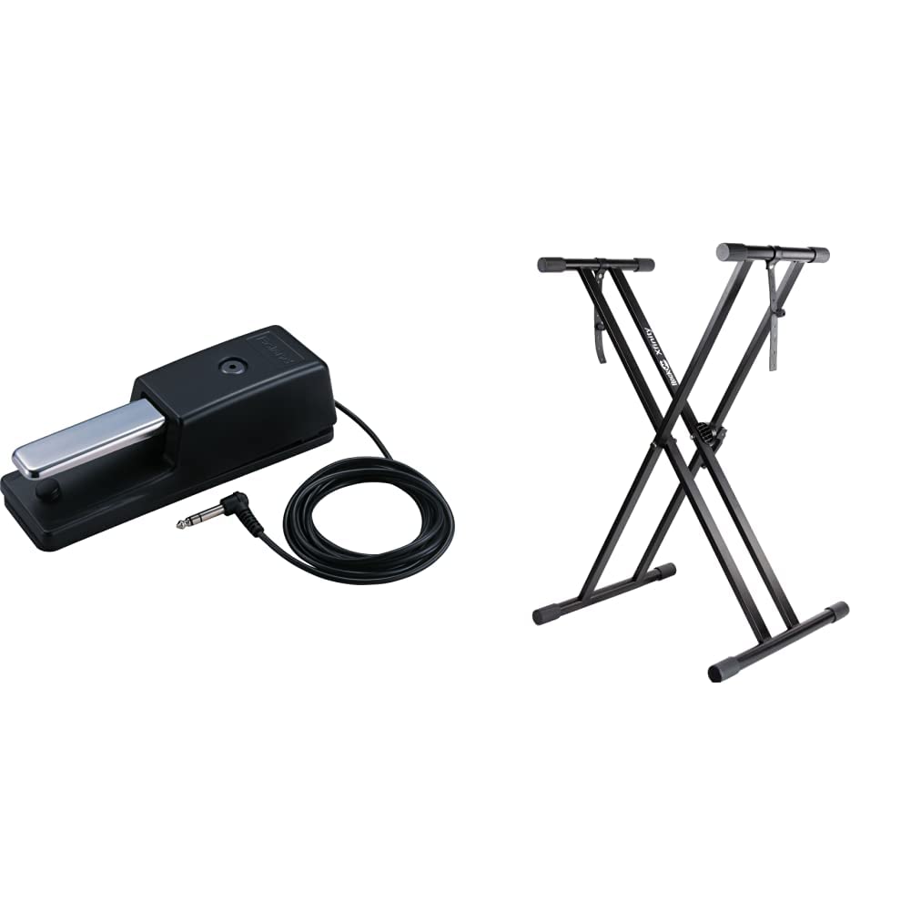 Roland DP-10 Dämpfer-Pedal & RockJam Xfinity Doublebraced Pre Assembled Keyboard Stand with Locking