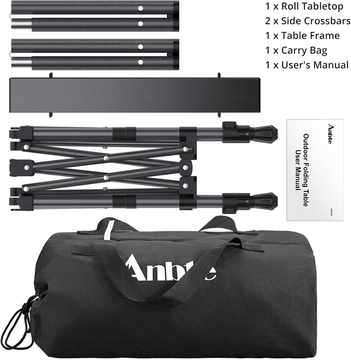 Anbte Campingtisch Klapptisch 50x41cm(LxB) Aluminium Aufrollbare Tischplatte mit 2 Höhen 44/70cm X-F