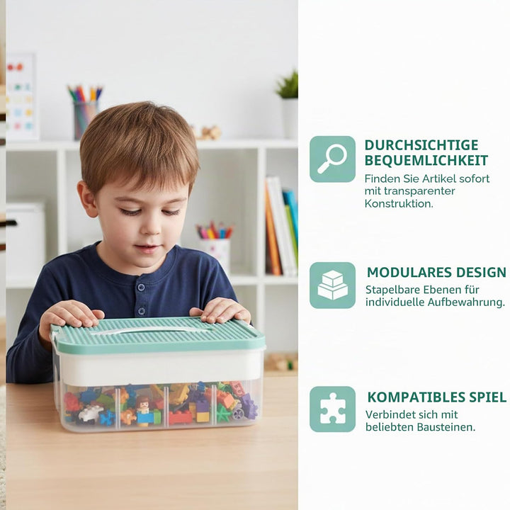 Aufbewahrungsboxen mit Deckel für Lego, Bausteine Boxen Aufbewahrung Spielzeugkiste mit Gebäude Grun