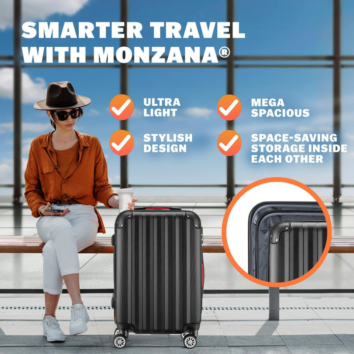 Monzana® 3tlg. Kofferset Baseline | M-L-XL | Gel-Griffe | Kantenschutz | Schloss | Trolley Hartschal