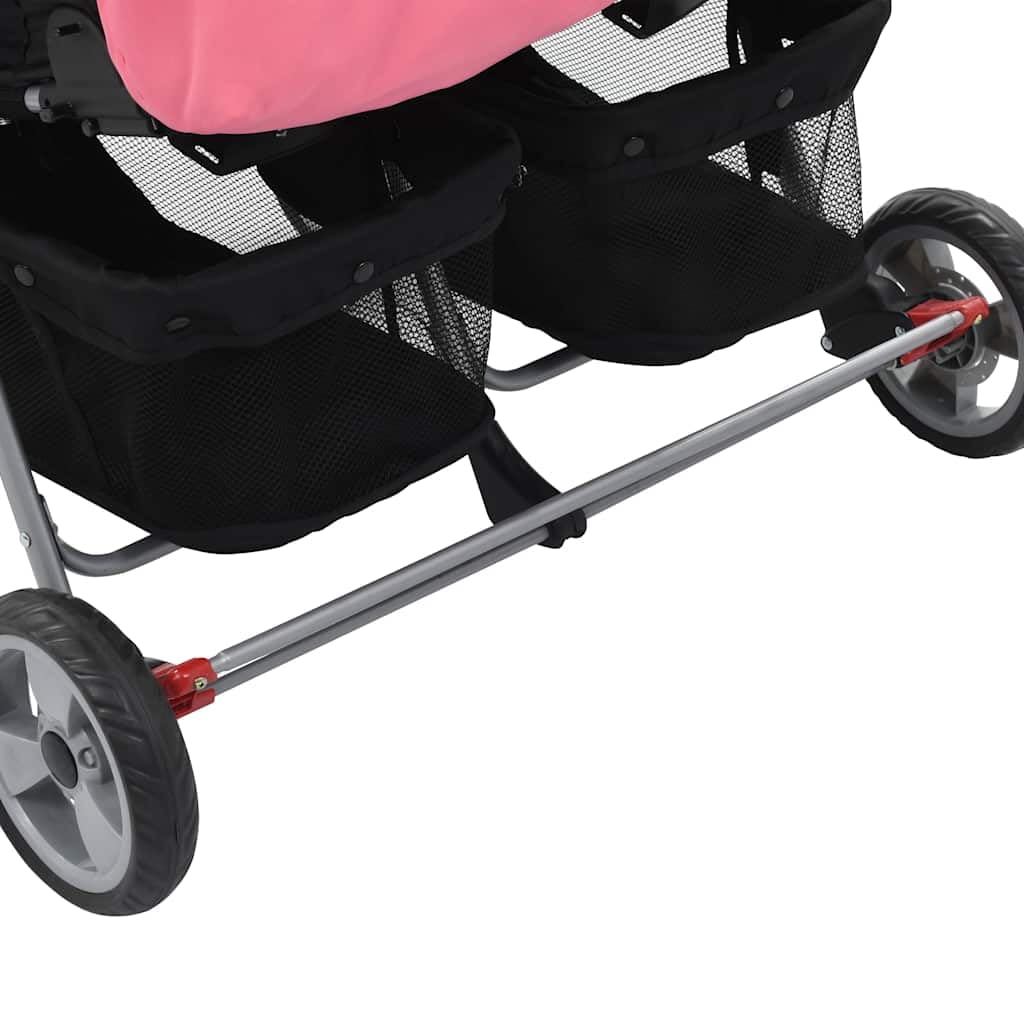 vidaXL Zwillingswagen Kinderwagen Geschwisterwagen Zwillingsbuggy Baby Kleinkinder Rosa Schwarz Stah
