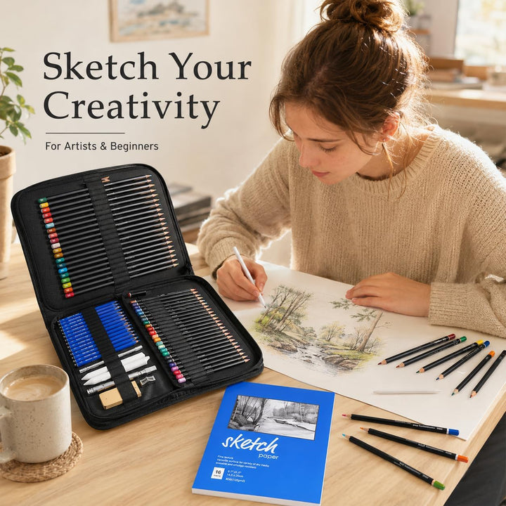YMTECH Zeichenset, 96 Stücke Malset, Künstler Set, mit Buntstifte Zeichenstifte Graphitstift Kohlest
