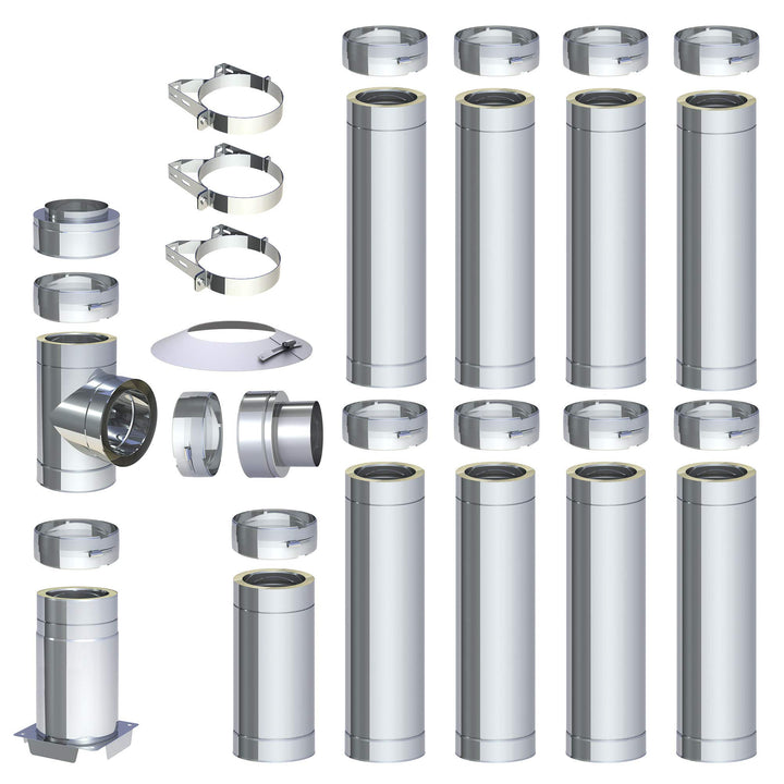 H&M DW New-Line Schornstein-Paket 9,7m Ø 180mm Edelstahl Bausatz doppelwandig 25mm Isolierung 0,5mm