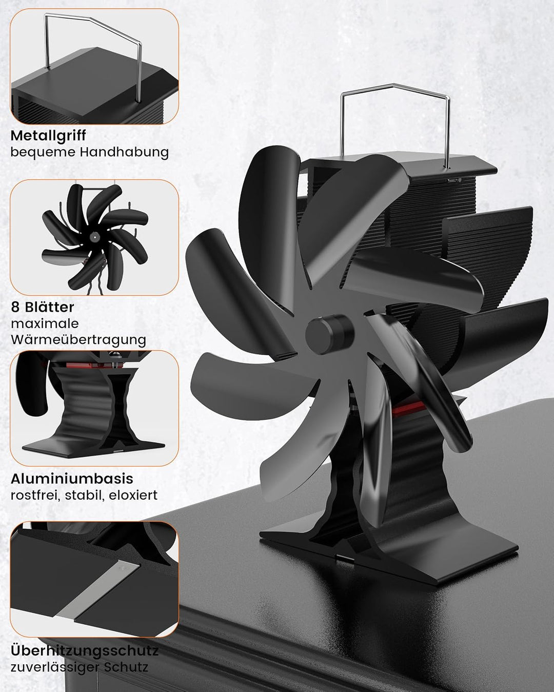 Signstek Ofenventilator Kaminventilator Öfen ohne Strom für Kamin Kaminöfen, kamin ventilator für Ho