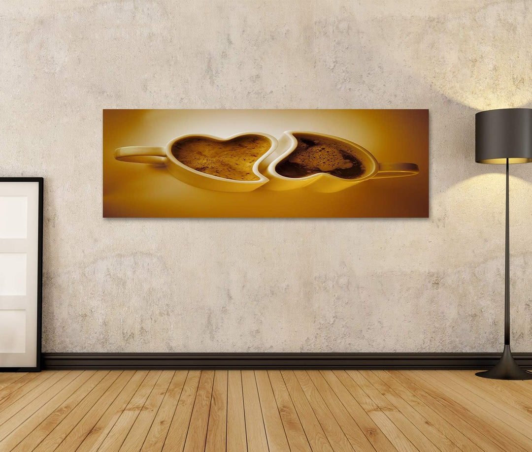 islandburner Bild auf Leinwand Herzförmige Tassen Kaffee Bilder Wandbilder Poster Leinwand 120x40cm