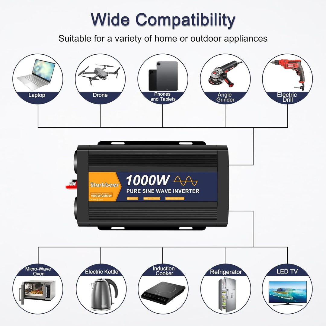 1000W Wechselrichter 12v auf 230v Reiner Sinus Spannungswandler Power Inverter KFZ Konverter mit LCD