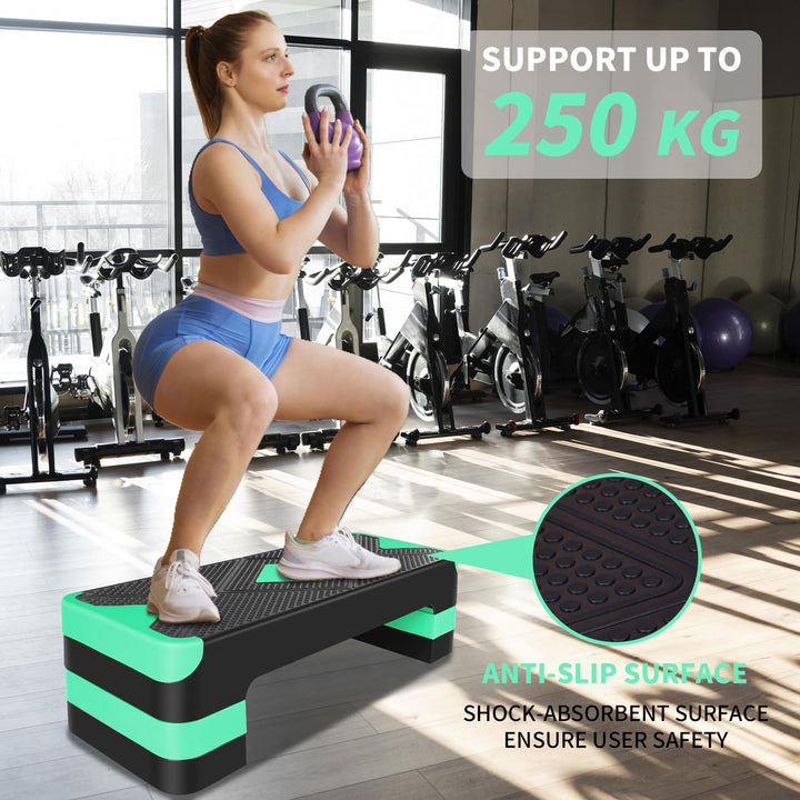 Aerobic Steppbrett Höhenverstellbar Stepper mit 3 Stufen 10/15/20cm, rutschfest Fitness Step-Bench f