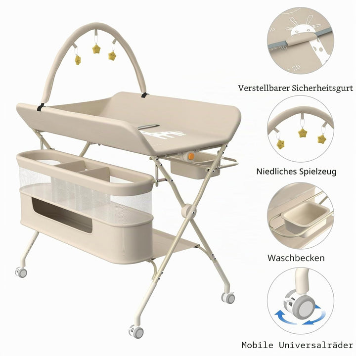 OHMG Wickeltisch für Babys,tragbarer klappbarer Wickeltisch mit Rollen,Mobile wickeltisch klappbar,w